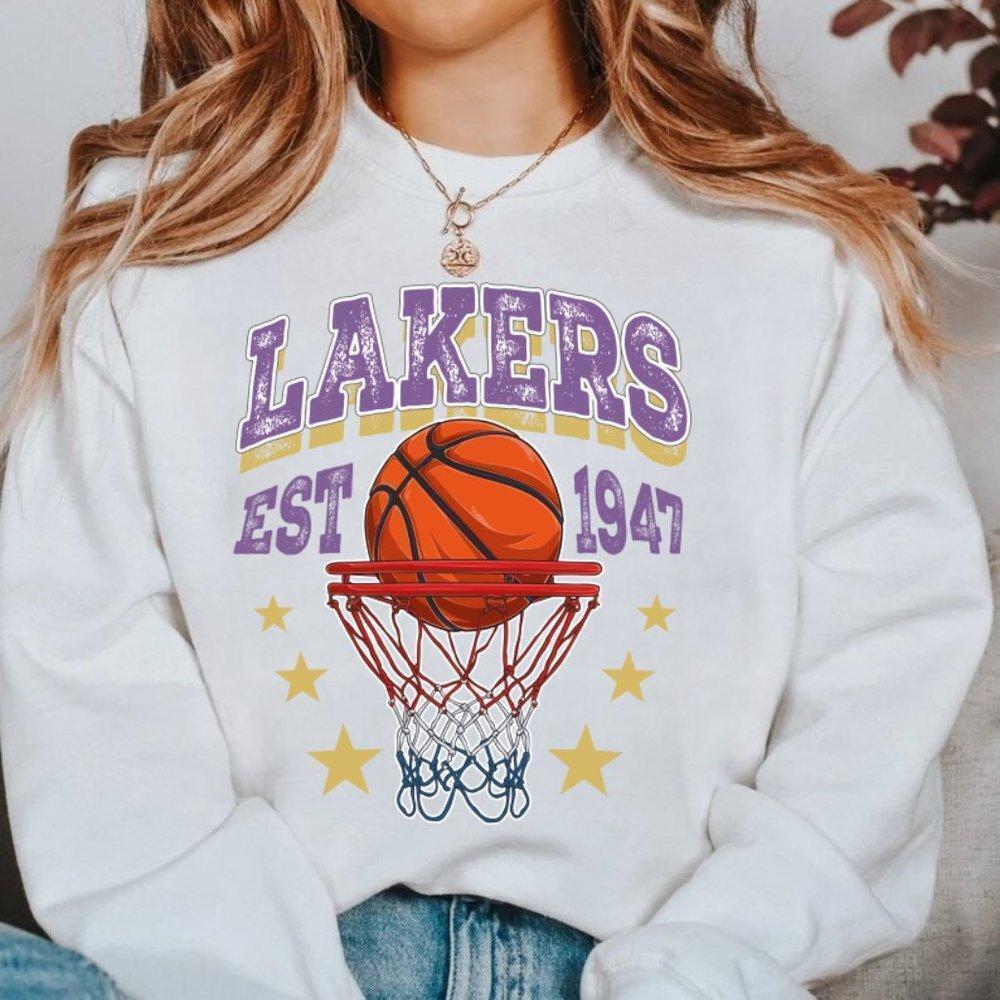 Lakers Basketball 1947 White Sweater, La Basketball Sport Sweatshirt